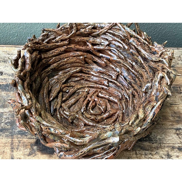 Ceramic Vintage Rustic Brown Ceramic Twig Bowl For Sale - Image 7 of 13