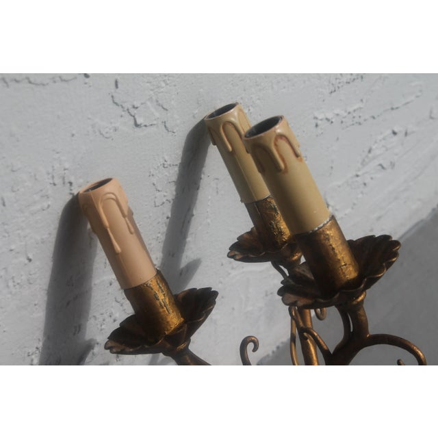 1930s Traditional Gilt Steel Maison Bagues Style 3 Light Sconces - a Pair For Sale In Miami - Image 6 of 10