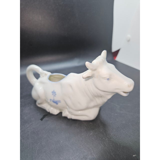 Vintage German Porcelain Blue and White Ceramic Cow Creamer -