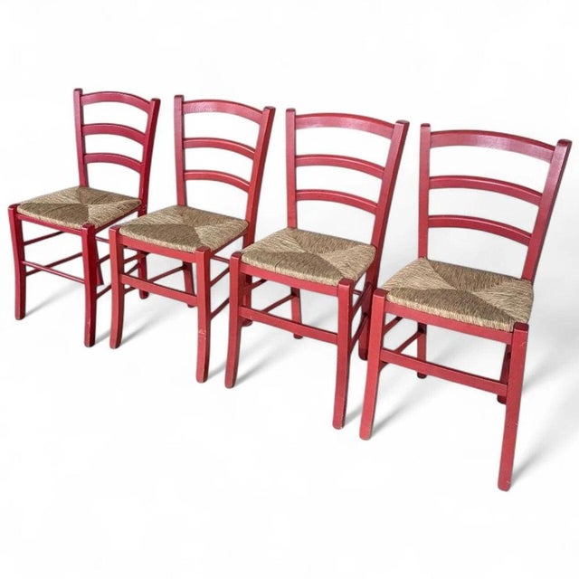 Vintage Italian Red Oak Ladderback Dining Chairs, Set of 2 For Sale - Image 4 of 10