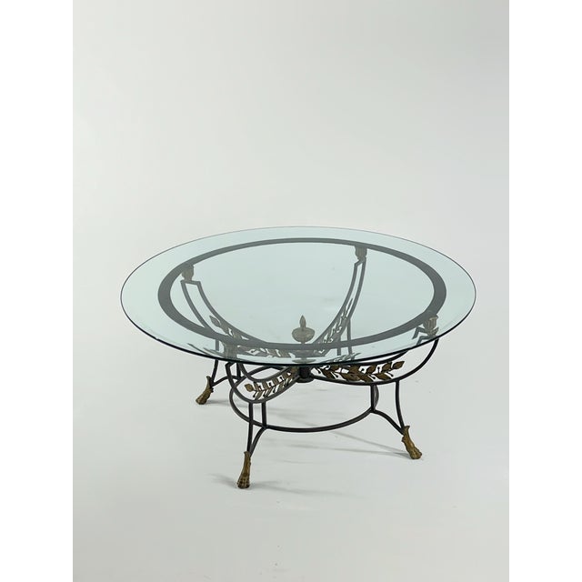 Vintage Italian Regency-Style Round Metal & Glass Coffee Table For Sale - Image 4 of 9