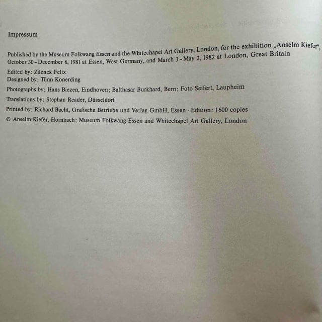 1980s 1981 Anselm Kiefer Catalog Museum Folkwang Essen & Whitechapel Art Gallery London For Sale - Image 5 of 12