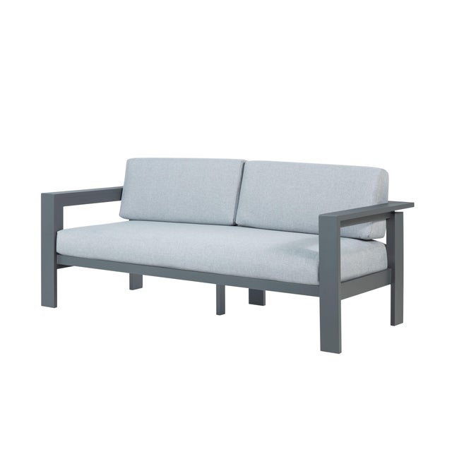 Sardinia Aluminum Frame Outdoor 74" Love Seat / Sofa - Gray Cushions For Sale - Image 16 of 18