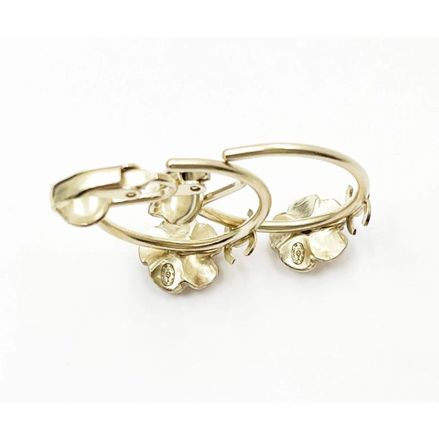 Contemporary Chanel Gold CC Pink Flower Hoop Clip on Earrings - 2 Pieces For Sale - Image 3 of 5