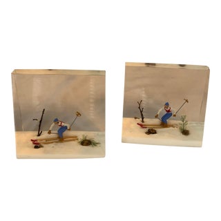 Vintage Lucite Skier Bookends Pair Canada For Sale