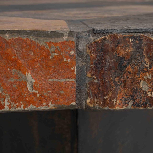 Gray Octagonal Brutalist Slate Stone Table With Iron Base For Sale - Image 8 of 11