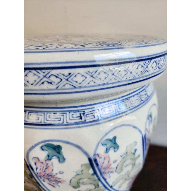 White Vintage Chinoiserie Style Ceramic Garden Stool For Sale - Image 8 of 11