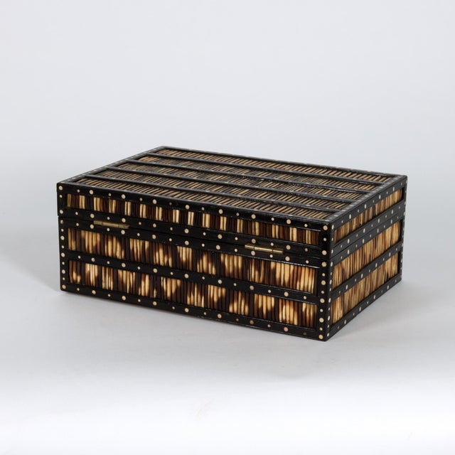 Wood Anglo Indian Large Scale Ebony and Quill Box, Circa 1880 For Sale - Image 7 of 13