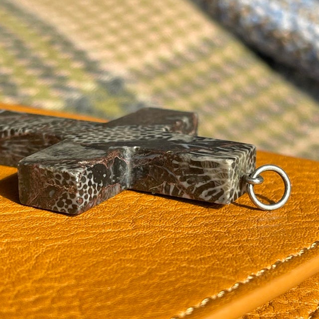 Stone Antique Fossil Rock Cross Pendant, C. 1870 For Sale - Image 7 of 10