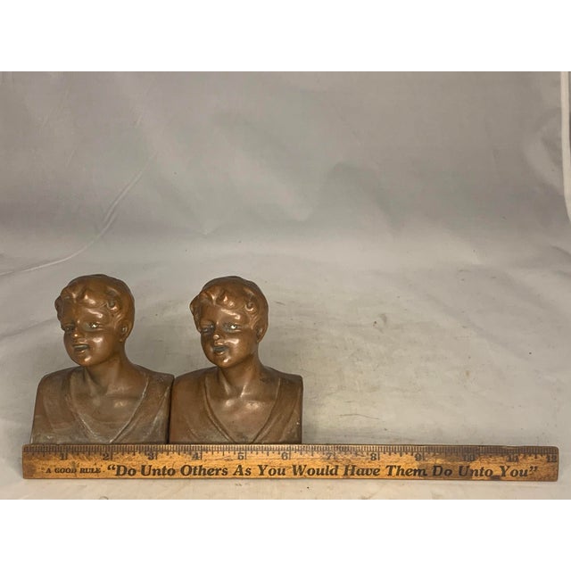 Bronze Early 20th Century Weidlich Brothers Bronzed "Youth" Bust Bookends For Sale - Image 8 of 9