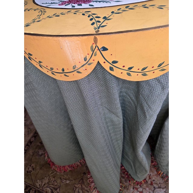 Custom Side Accent Table – Hand-Painted Metal Top & Fabric Skirt For Sale - Image 11 of 14
