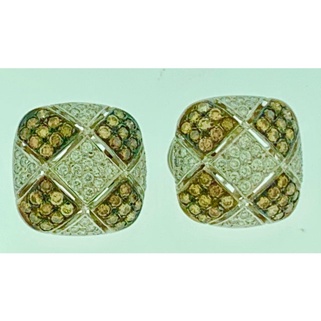 Monte Carlo Champagne and White Diamond Clip Earrings in 18 Karat White Gold For Sale - Image 18 of 18