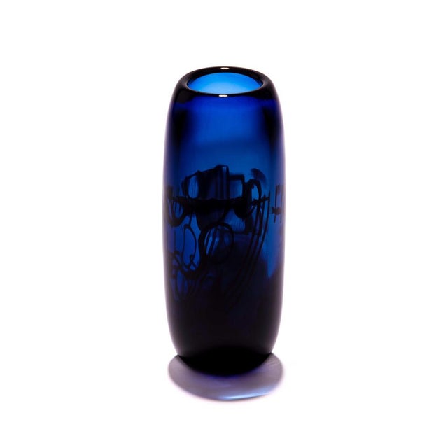 Contemporary Harvest Graal Blue and Black Glass Vase by Tiina Sarapu For Sale - Image 3 of 16