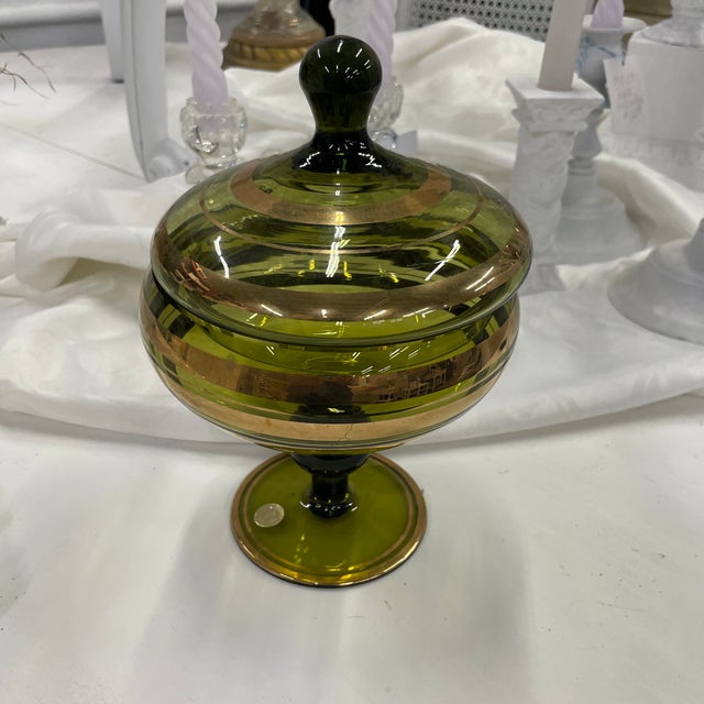 Glass Vintage European Art Glass Lidded Candy Dish For Sale - Image 7 of 7