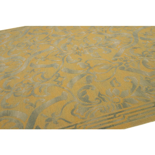 2000 - 2009 Handmade Needlepoint Wool & Silk Rug in Green and Gold Color With Allover Design For Sale - Image 5 of 9