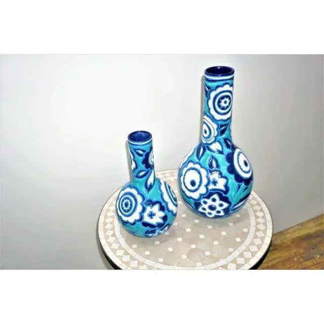 Modern Italian Bold Blue & White Vases - a Pair For Sale - Image 3 of 7