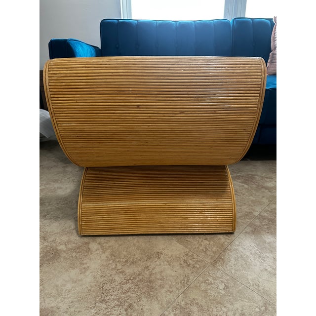 Abstract 1980s Cerused Pencil Reed Emperor's Seat Side Table in the Style of Betty Cobonpue & Gabriella Crespi For Sale - Image 3 of 4