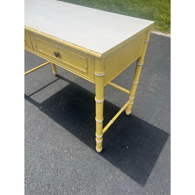 Vintage Thomasville Allegro Yellow Faux Bamboo Writing Desk For Sale - Image 10 of 18