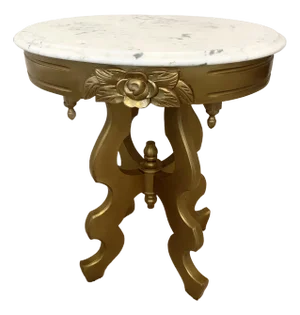 Victorian Style Oval Marble Top Gold Color Accent Table Excellent Condition Vintage.