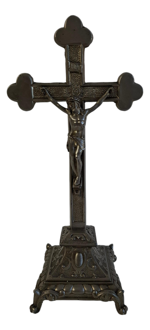Antique Czechoslovak Neo-Gothic Cast Iron Table Crucifix, 1900s