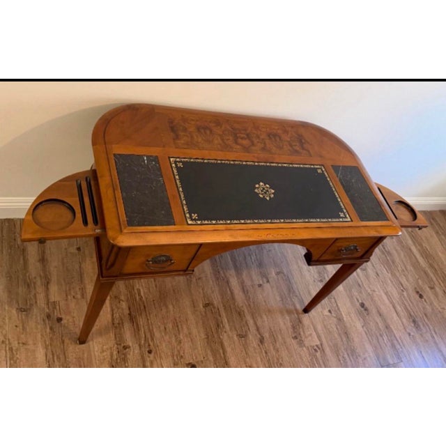1980s Louis XVI Directoire Style Cherry Leather and Marble Writing Desk For Sale In Los Angeles - Image 6 of 10