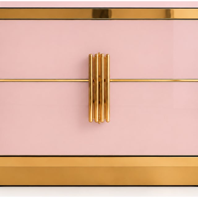 Wood Italian Blush Pink Glass and Brass Nightstands from Justfurnituress SRL, Set of 2 For Sale - Image 7 of 11