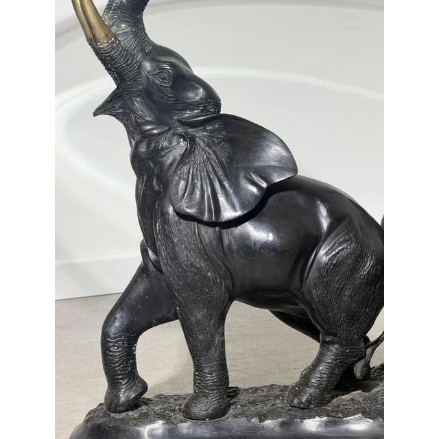 Vintage Bronze Elephant Trio Coffee Table with Round Beveled Glass Top For Sale - Image 6 of 8