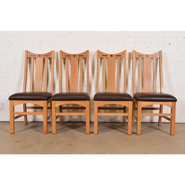 Stickley Style Mission Oak Arts & Crafts High Back Dining Chairs, Set of Four For Sale - Image 12 of 12