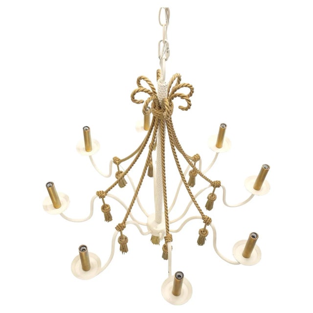 Metal Tassels & Twisted Rope Motive 8 Candles Light Fixture Chandelier MINT