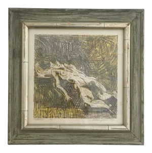 Vintage Mid-Century Abstract Nude Woman Signed Block Print Lithograph