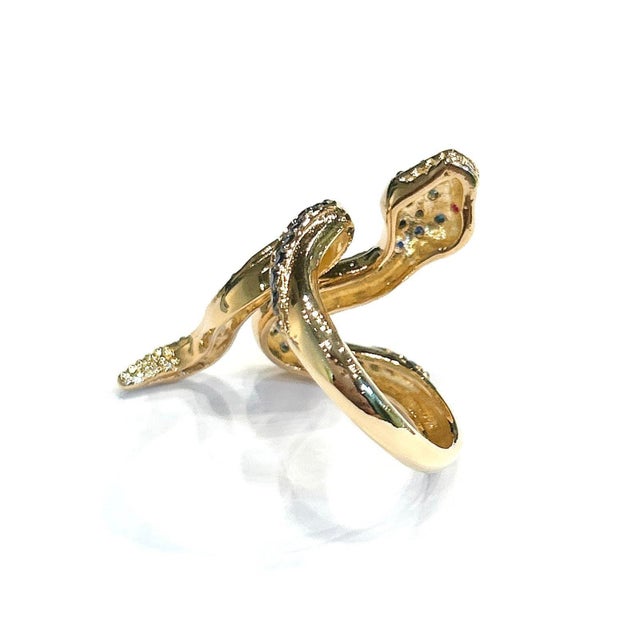 Red Bochic “Orient” Blue Sapphire & Red Ruby Serpent Ring In 18K Gold & Silver For Sale - Image 8 of 12