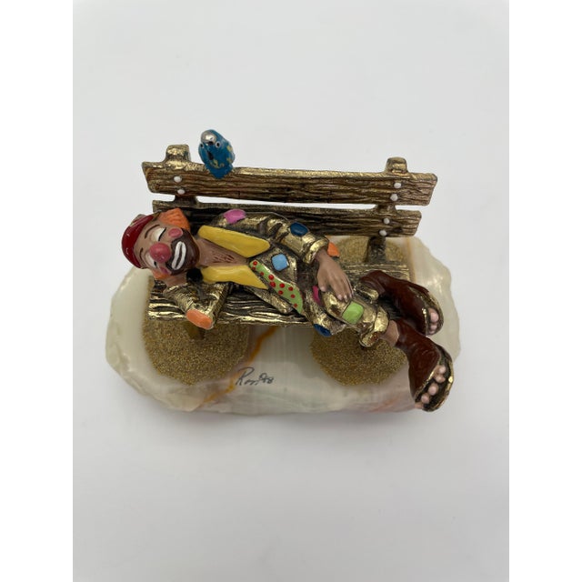 Figurative Vintage Ron Lee Circus Clown Sleeping on Park Bench Sculpture With Blue Bird, 1988 For Sale - Image 3 of 9