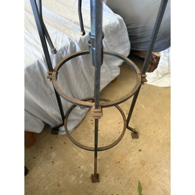 Artisan Chiseled Travertine Stone Vessel Sink on Hand-Forged Wrought Iron Pedestal For Sale - Image 4 of 9