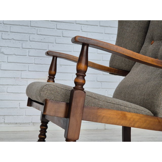 Scandinavian High-Back Armchair in Wool & Oak Wood, 1960s For Sale - Image 9 of 18