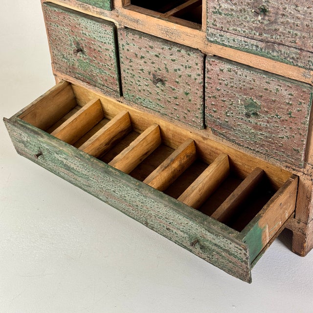 Stupendous Americana Primitive Antique Apothecary Cabinet/Chest With Distressed Multi Color Paint For Sale - Image 14 of 18