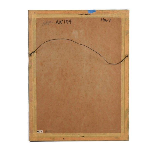 Wood Framed Signed J. Akston "Untitled, 1967" Mixed Media Abstract Portait For Sale - Image 7 of 10
