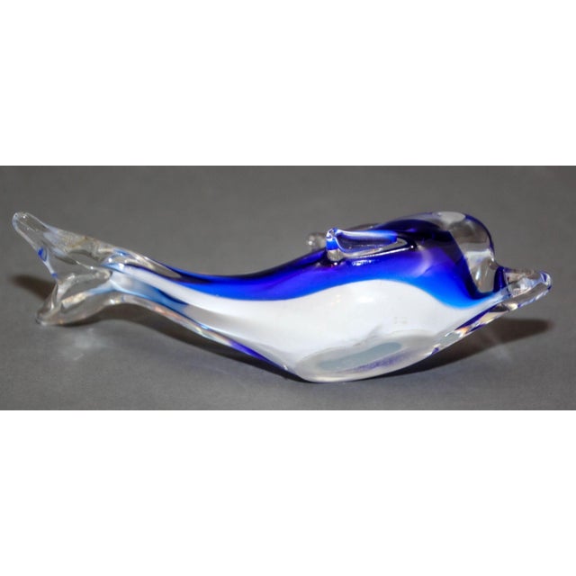Crystal Blue Dolphin Murano Art Glass Paperweight For Sale - Image 10 of 12
