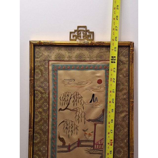 Chinese Antique 19thC Chinese Silk Embroidery Forbidden Stitch Framed Canton Export 27" For Sale - Image 3 of 10