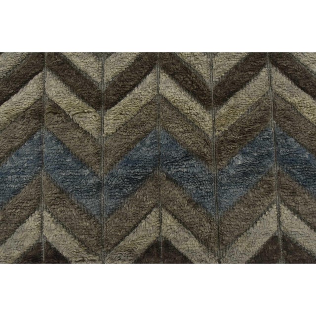 Chevron Rug 8'1'' X 10'1'' Gray Blue Wool Contemporary Hand-Knotted Carpet For Sale - Image 9 of 12