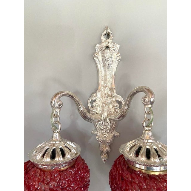 1980 French Louis XVI Silver Bronze Wall Lamps/ Sconces - Pair 2 PCS For Sale - Image 4 of 12
