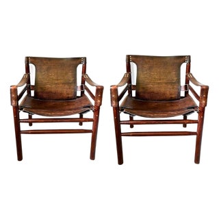 Buffalo Leather Safari Armchairs in the style of Arne Norell, 1970s, Set of 2 For Sale