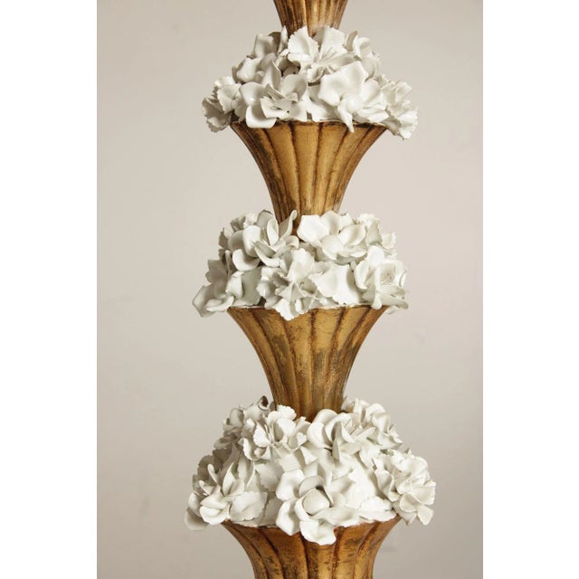 Textile Italian Hollywood Regency Ceramic Floral Table Lamp For Sale - Image 7 of 12