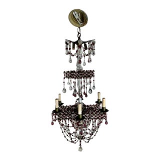 1930's Italian Beaded Crystal Drops-Tiered Chandelier For Sale