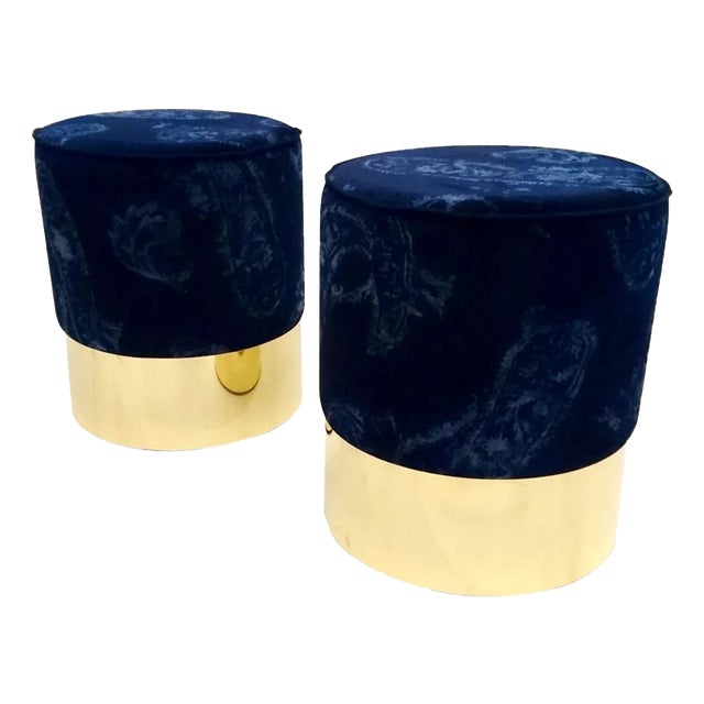 Poufs in Brass and Velvet, Italy, Set of 2 For Sale