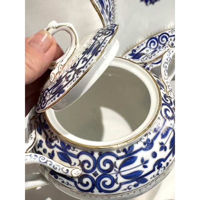 Late 19th Century Antique Austrian Porcelain 10 Pc Tea Set Cobalt Blue and Gold, Fischer & Mieg Pirkenhammer For Sale - Image 5 of 12