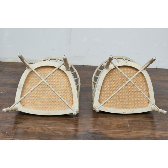 Pair of Baker Furniture Faux Bamboo Upholstered Armchairs in Soft White Finish For Sale - Image 12 of 12