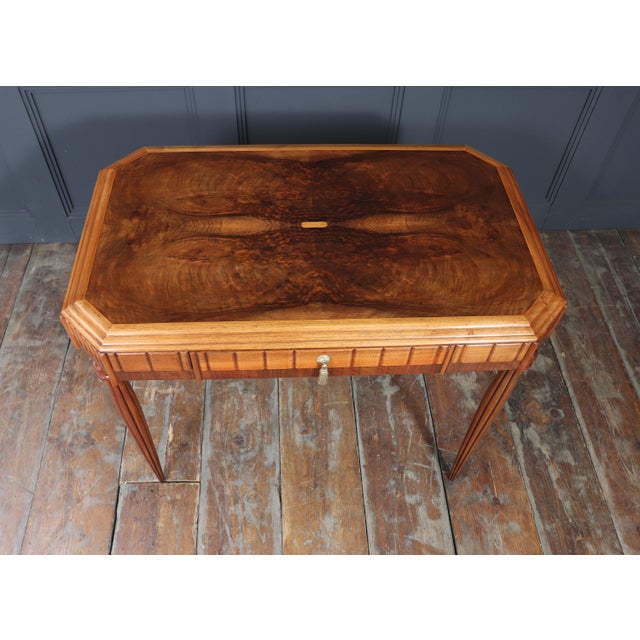 Brown Art Deco Walnut Writing Table with Satinwood Inlay, 1925 For Sale - Image 8 of 18