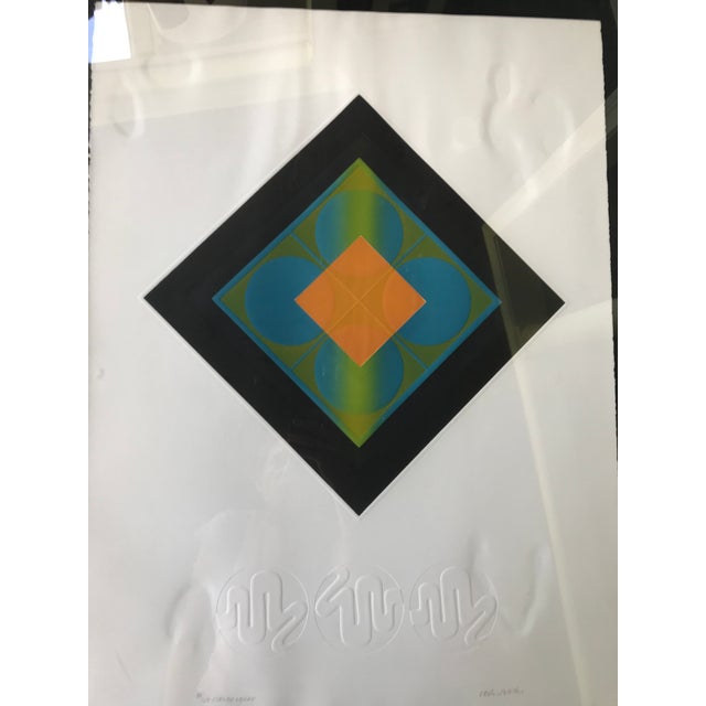 Mid-Century Modern Carlos Davila Geometric Embossed Serigraph Print, Framed For Sale - Image 4 of 8