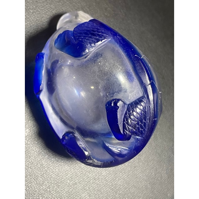 Glass Early Republic Period Antique Carved Cobalt Glass Snuff Bottle Coral Stopper For Sale - Image 7 of 8