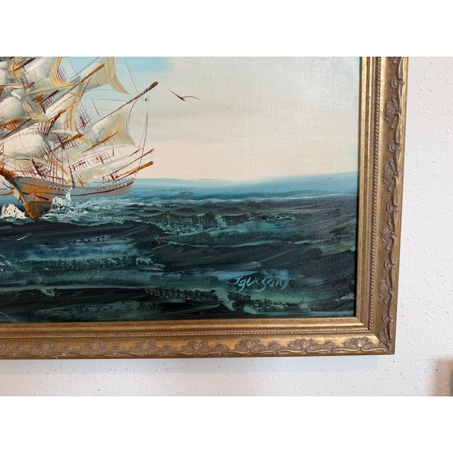 Late 20th Century Listed Artist Hewett Jackson Original Oil Painting | Tall Ship Seascape | Framed For Sale - Image 10 of 14